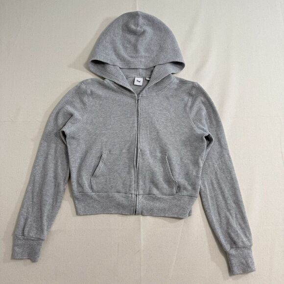 Aritzia TNA Hoodie Womens Size Small Waffle Knit Full Zip Sweatshirt Grey - Picture 1 of 8